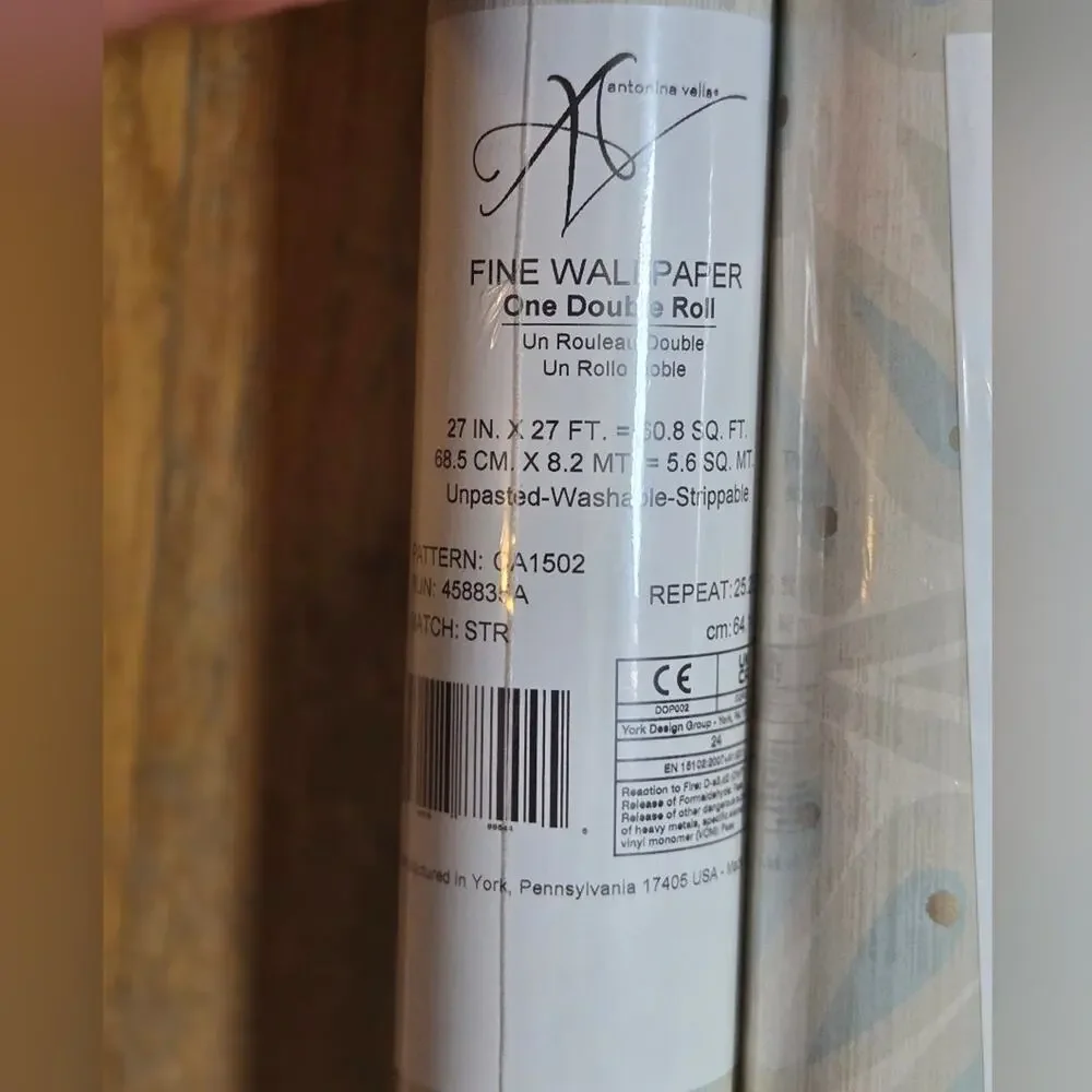Antonina Vella Deco Cabaret Wallpaper - Beige & Blue 2 Rolls New